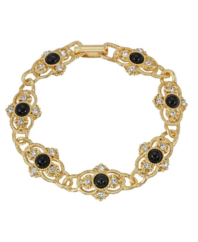 1928 Gold Tone Black Link Bracelet, Womens Product Image