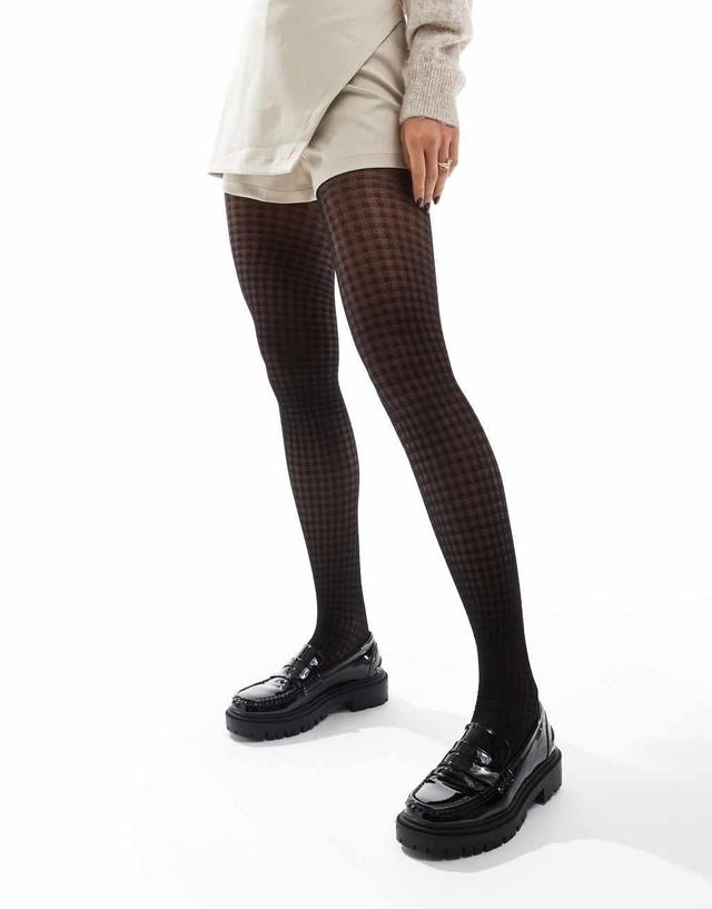 ASOS DESIGN houndstooth tights in black Product Image