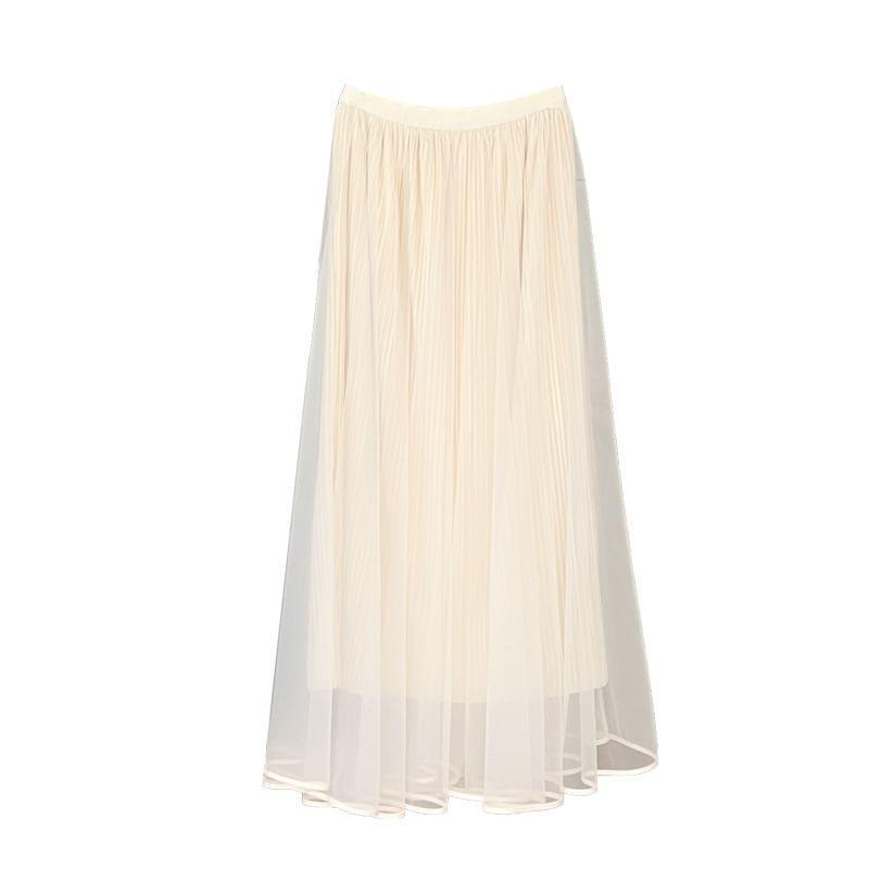 High Waist Plain Mesh Maxi A-Line Skirt Product Image