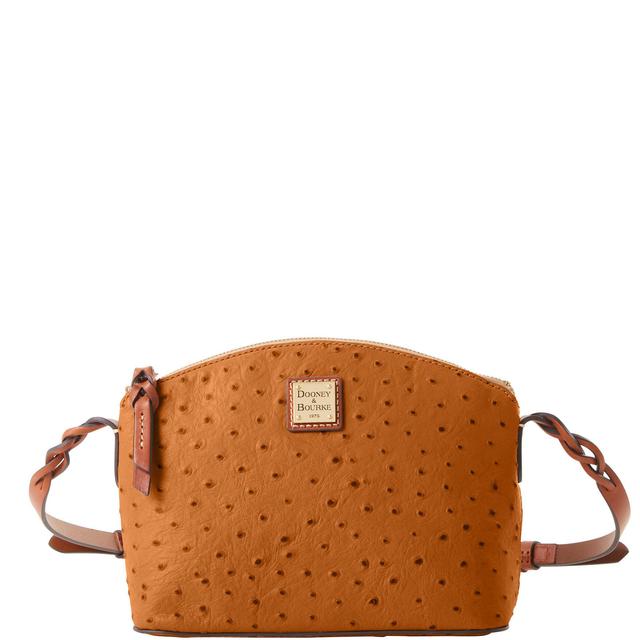 Dooney & Bourke Womens Ostrich Penny Crossbody Leather Shoulder Bag in Caramel Product Image