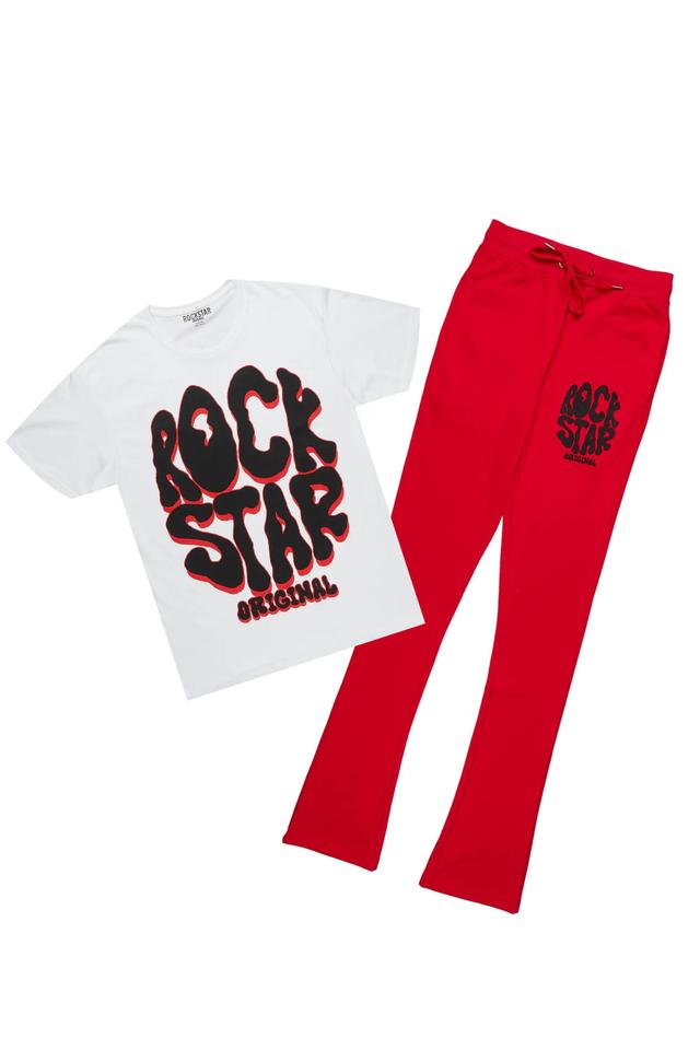 Warblen White/Red T-Shirt/Stacked Flare Pant Set Male Product Image