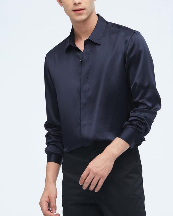 Classic Long Sleeve Silk Shirt For Men Product Image