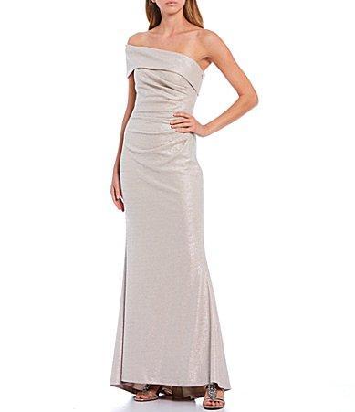 Eliza J Metallic Knit One Shoulder Gown Product Image