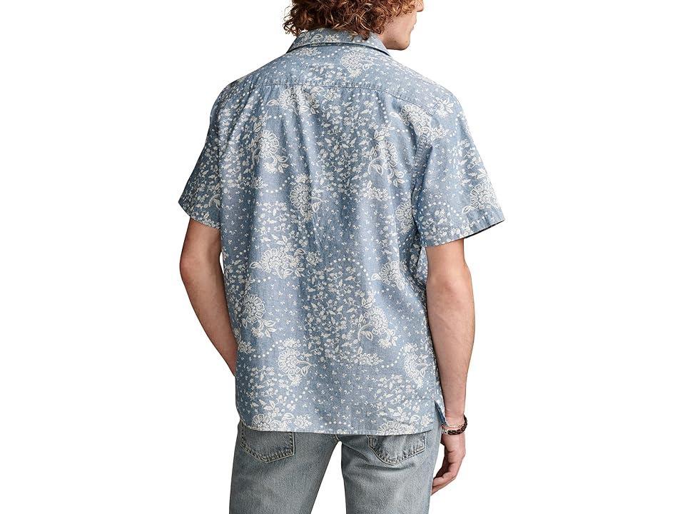 Lucky Brand Printed Chambray Camp Collar Short Sleeve Shirt (Indigo Print) Men's Clothing Product Image