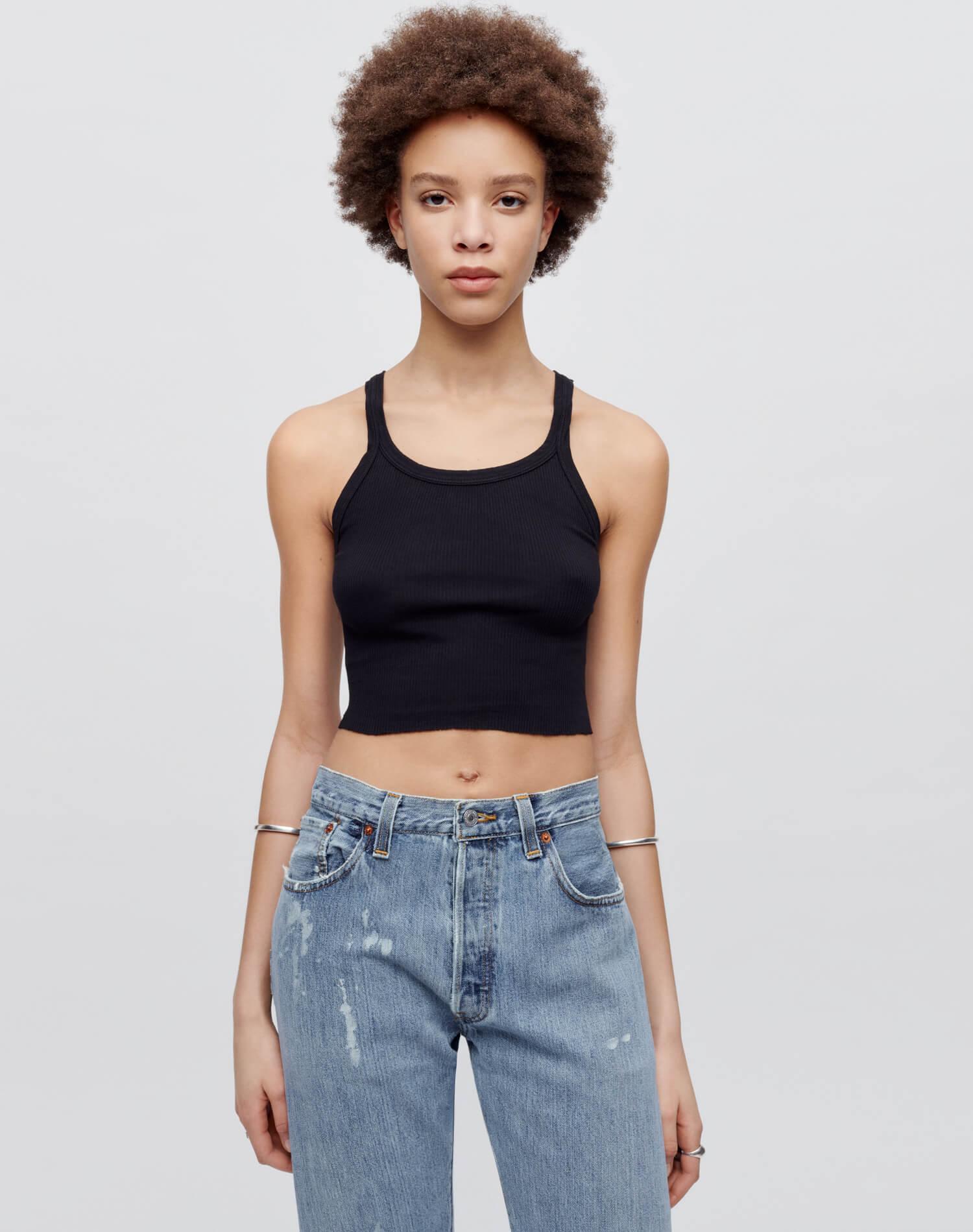 Hanes Cropped Ribbed Tank - Black Product Image