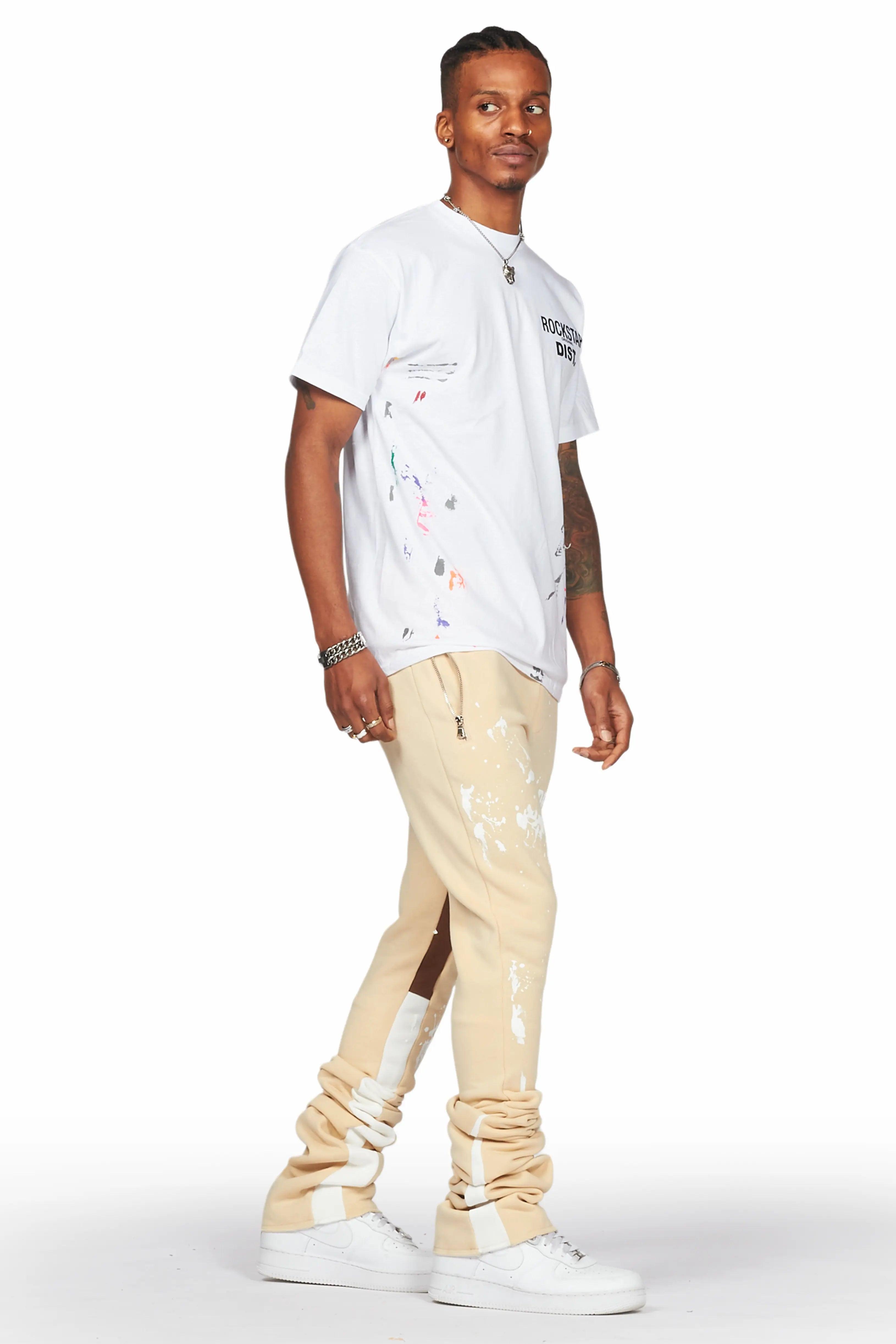 Damone Beige Super Stacked Flare Track Pant Male Product Image