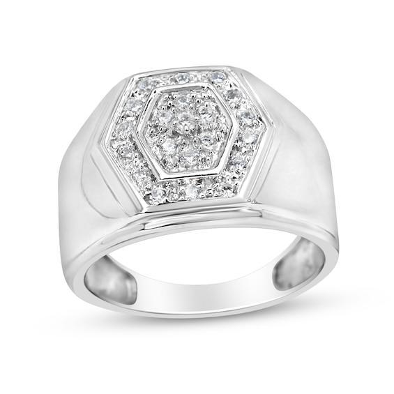 Men's 1/2 CT. T.w. Multi-Diamond Hexagon Frame Ring in Sterling Silver Product Image