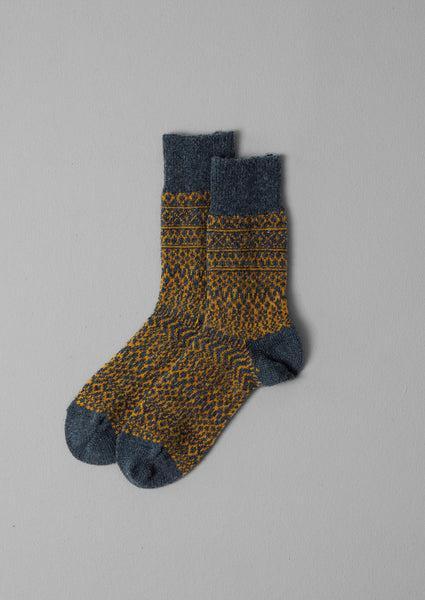 Nishiguchi Kutsushita Wool Jacquard Socks | Navy Product Image