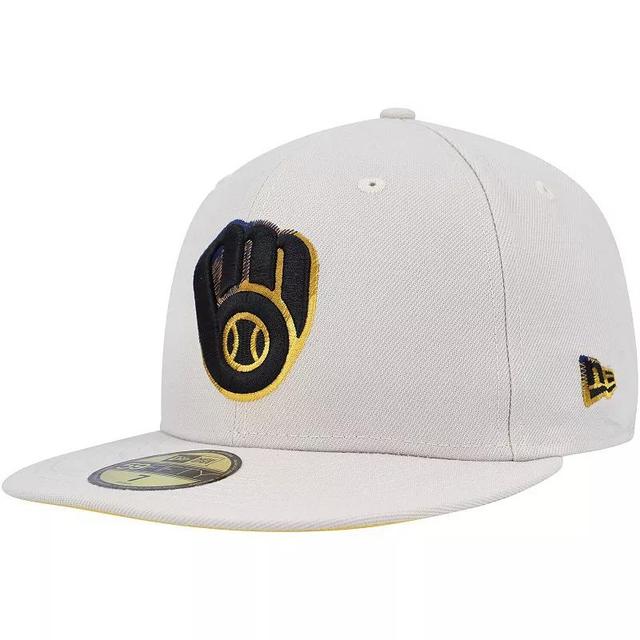 Mens New Era Khaki Milwaukee Brewers Stone Dim Undervisor 59FIFTY Fitted Hat Beig/Green Product Image