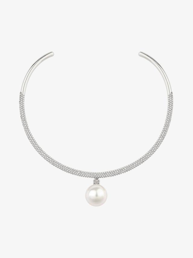 Pearl torque necklace in metal with pearl and crystals Product Image