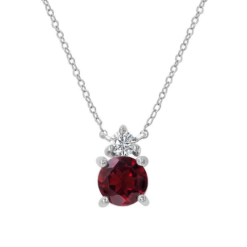 Gemistry Sterling Silver Stone & Cubic Zirconia Round Pendant Necklace, Womens Red Product Image