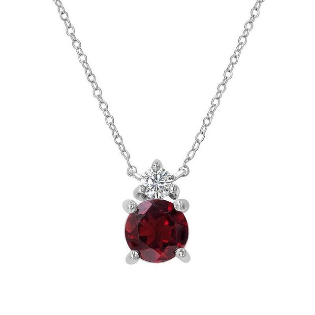 Gemistry Sterling Silver Stone & Cubic Zirconia Round Pendant Necklace, Womens Red Product Image