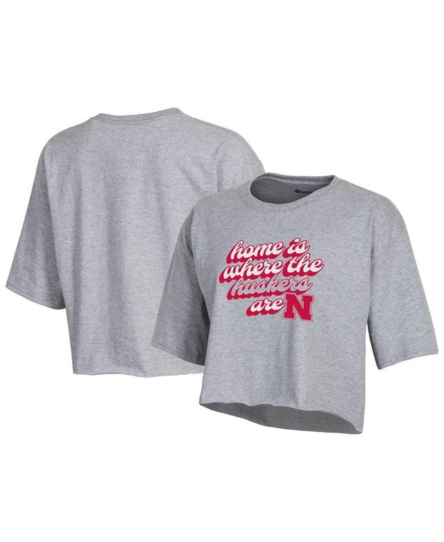 Womens Champion Gray Nebraska Huskers Boyfriend Cropped T-shirt Product Image