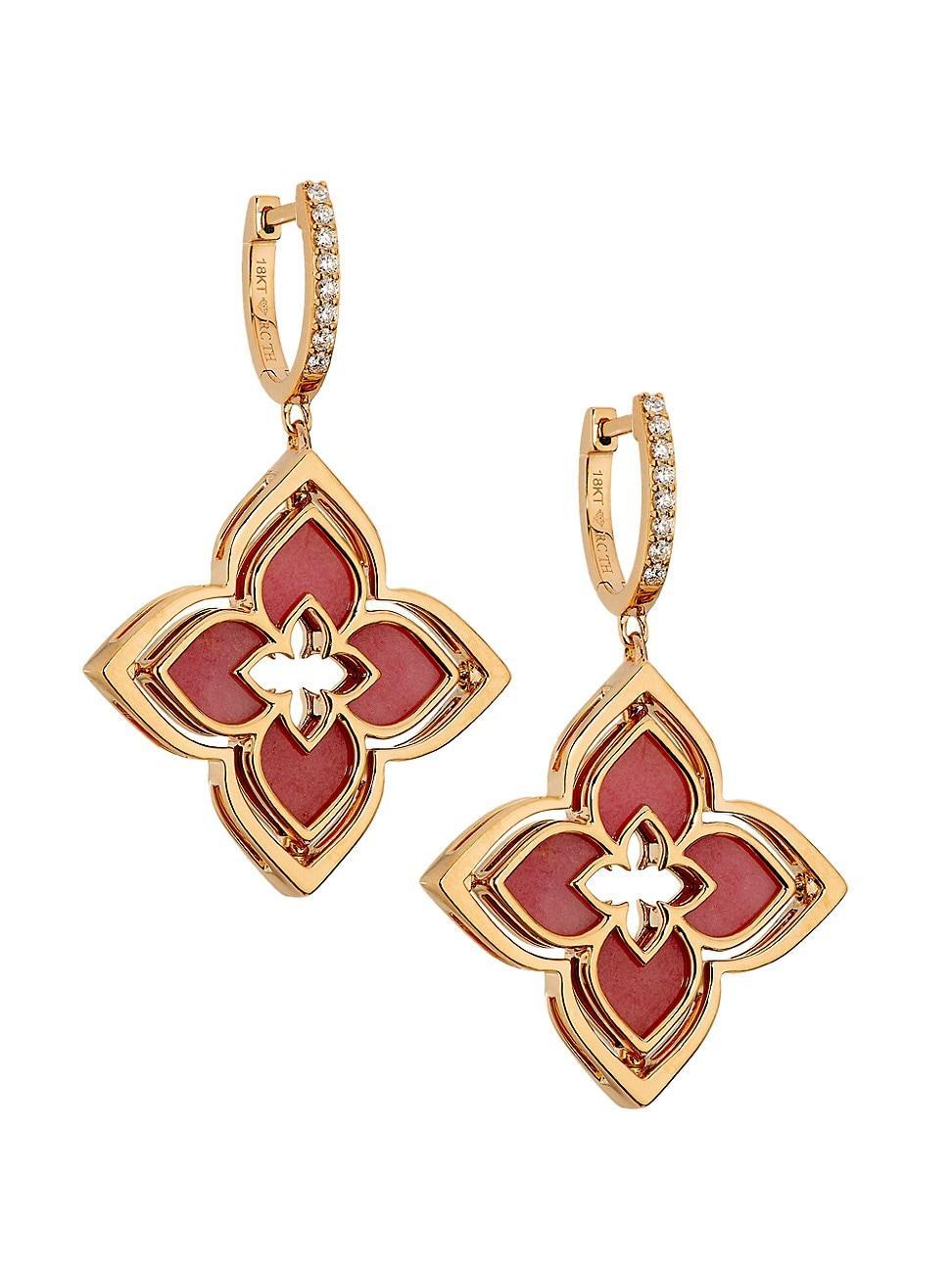 Womens Venetian Princess 18K Rose Gold, Rhodonite & 0.19 TCW Diamond Pirouette Flower Drop Earrings Product Image