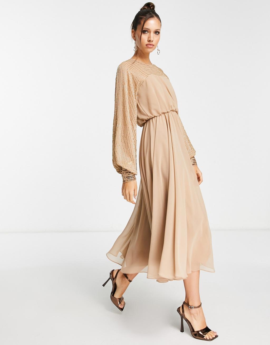 ASOS DESIGN midi dress with linear yoke embellishment Product Image