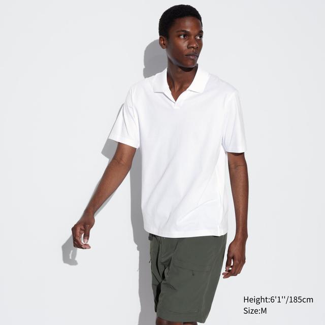 Mens Airism Cotton Jersey Skipper Polo Shirt with Quick-Drying White XS UNIQLO US Product Image