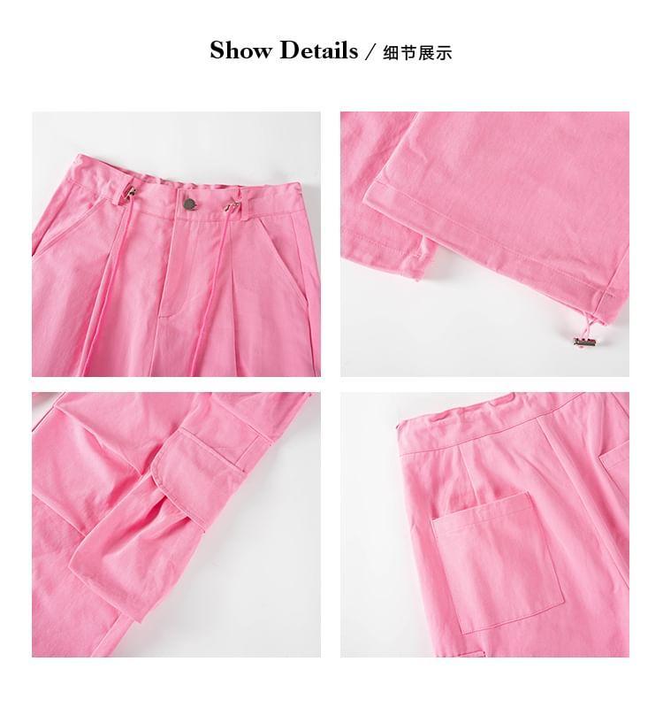 Drawstring Waist Plain Wide Leg Cargo Pants (Various Designs) Product Image