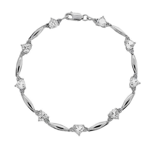 Gemminded Sterling Silver White Topaz and Diamond Accent Heart Bracelet, Womens Product Image