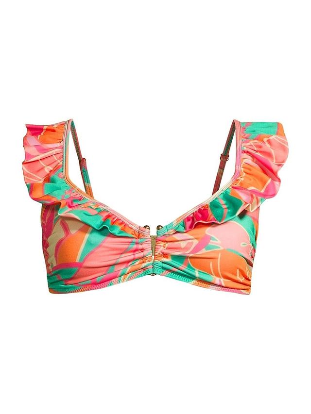 Womens Siena Palm-Print Ruffled Bikini Top Product Image