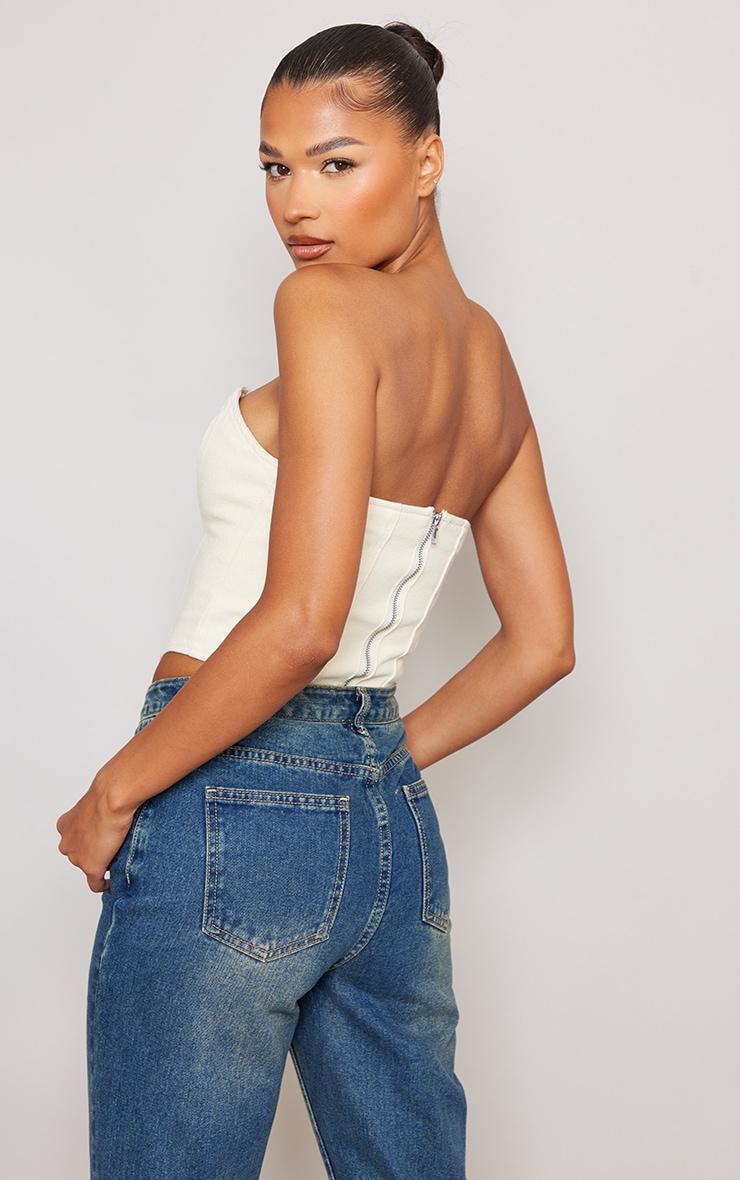 Ecru Seam Detail Denim Corset Top Product Image