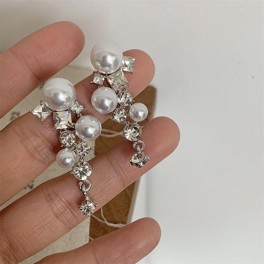 Faux Pearl Rhinestone Drop Earrings Product Image