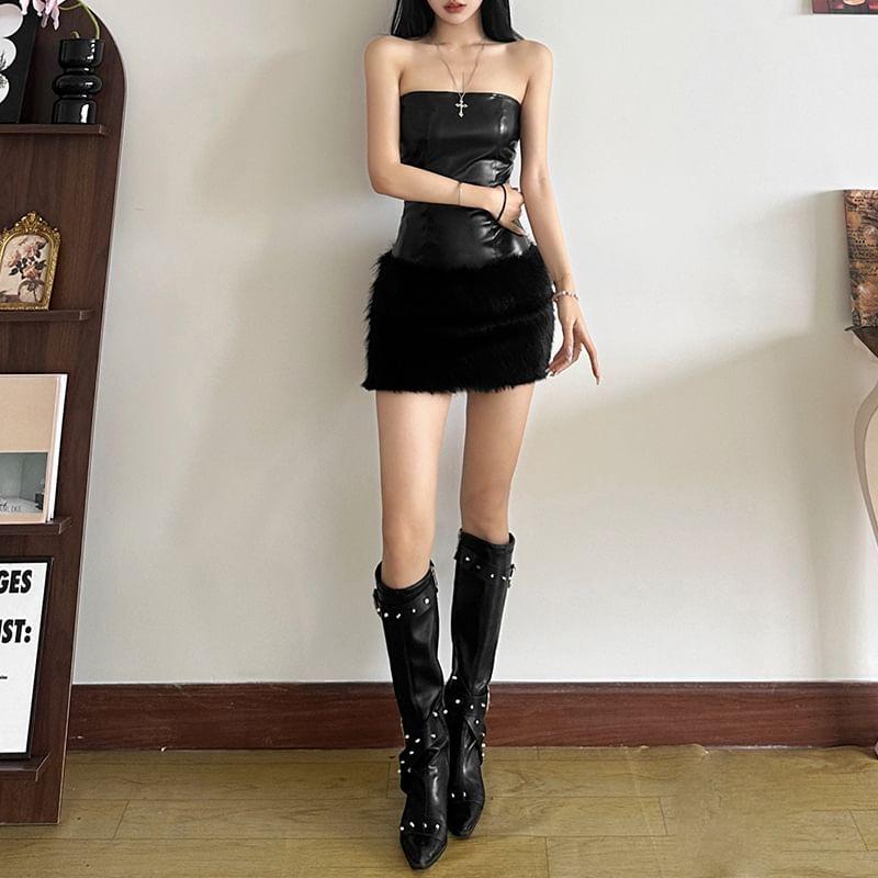 Strapless Faux Leather Mini Bodycon Dress Product Image