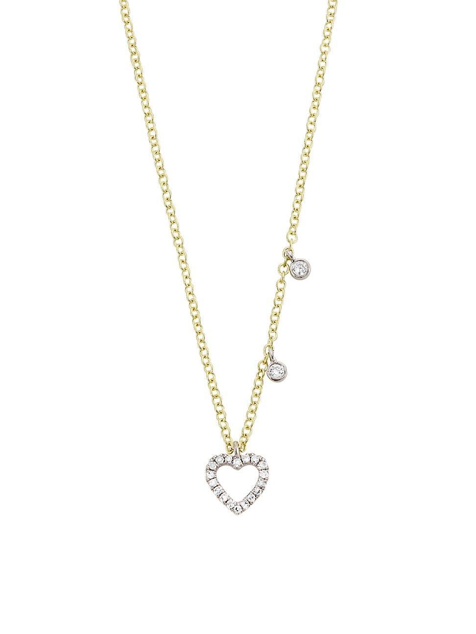 Womens Dainty Two-Tone 14K Gold & Diamond Heart Pendant Necklace Product Image