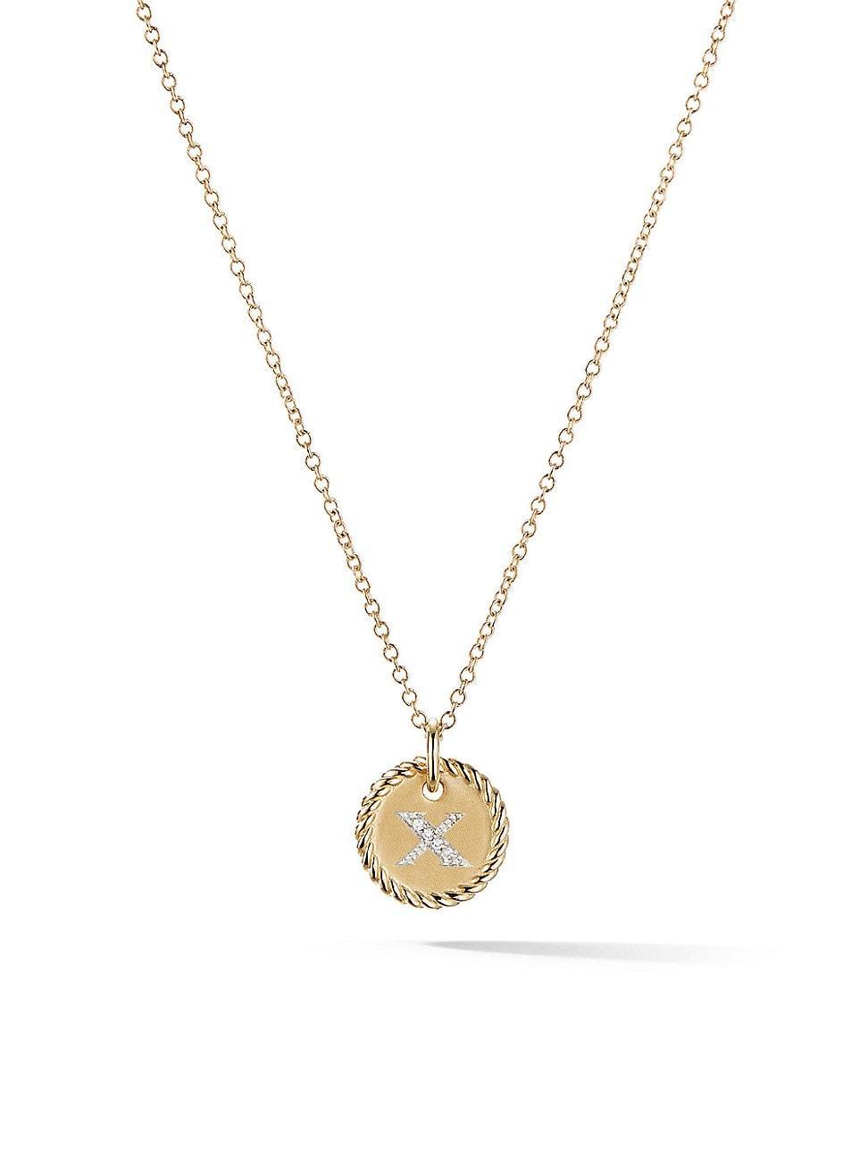 Womens Initial Charm Necklace in 18K Yellow Gold with Pav Diamonds Product Image