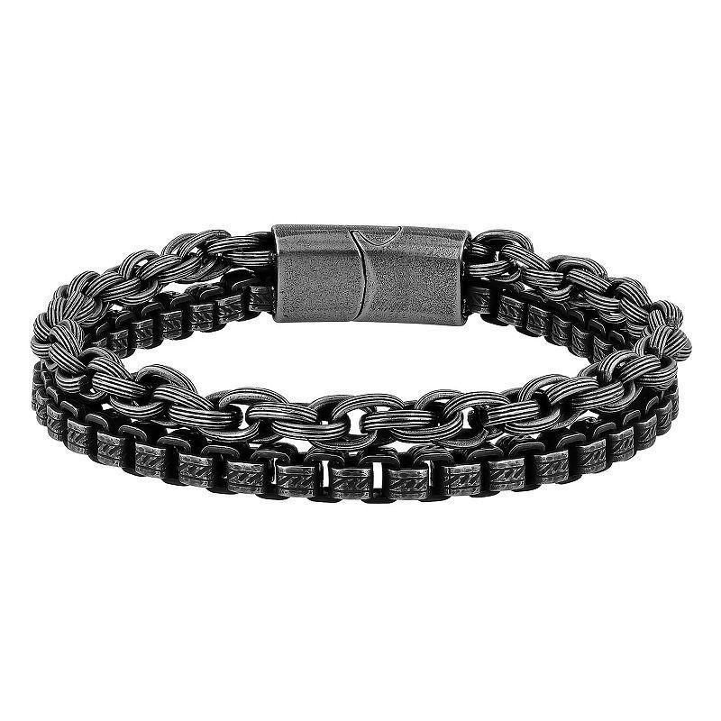 Mens Steel Nation Stainless Steel Gunmetal Double Link Chain Bracelet Product Image