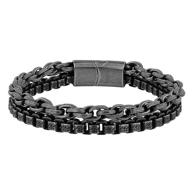 Mens Steel Nation Stainless Steel Gunmetal Double Link Chain Bracelet Product Image