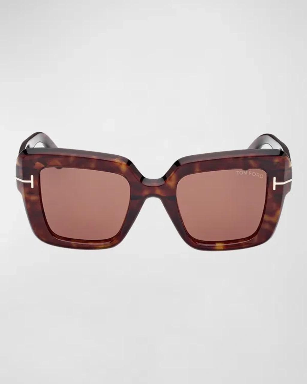 TOM FORD Esme Tortoise Acetate Square Sunglasses In Classic Havana Brown Product Image