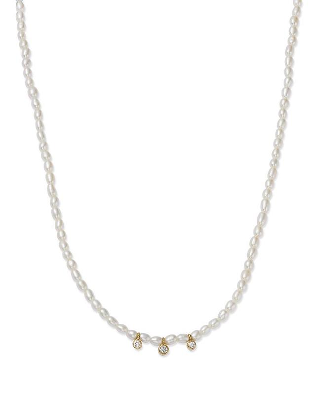 Zoe Chicco 14K Yellow Gold Beaded Cultured Freshwater White Pearls & Triple Diamond Bezel Necklace, 14-16 Product Image