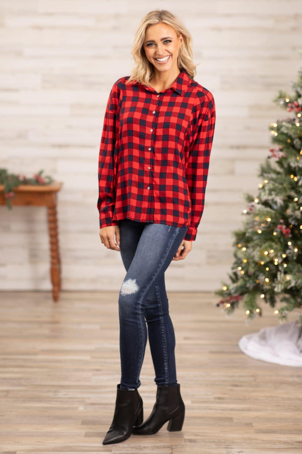 Red Buffalo Plaid Hi Lo Button Up Top Product Image