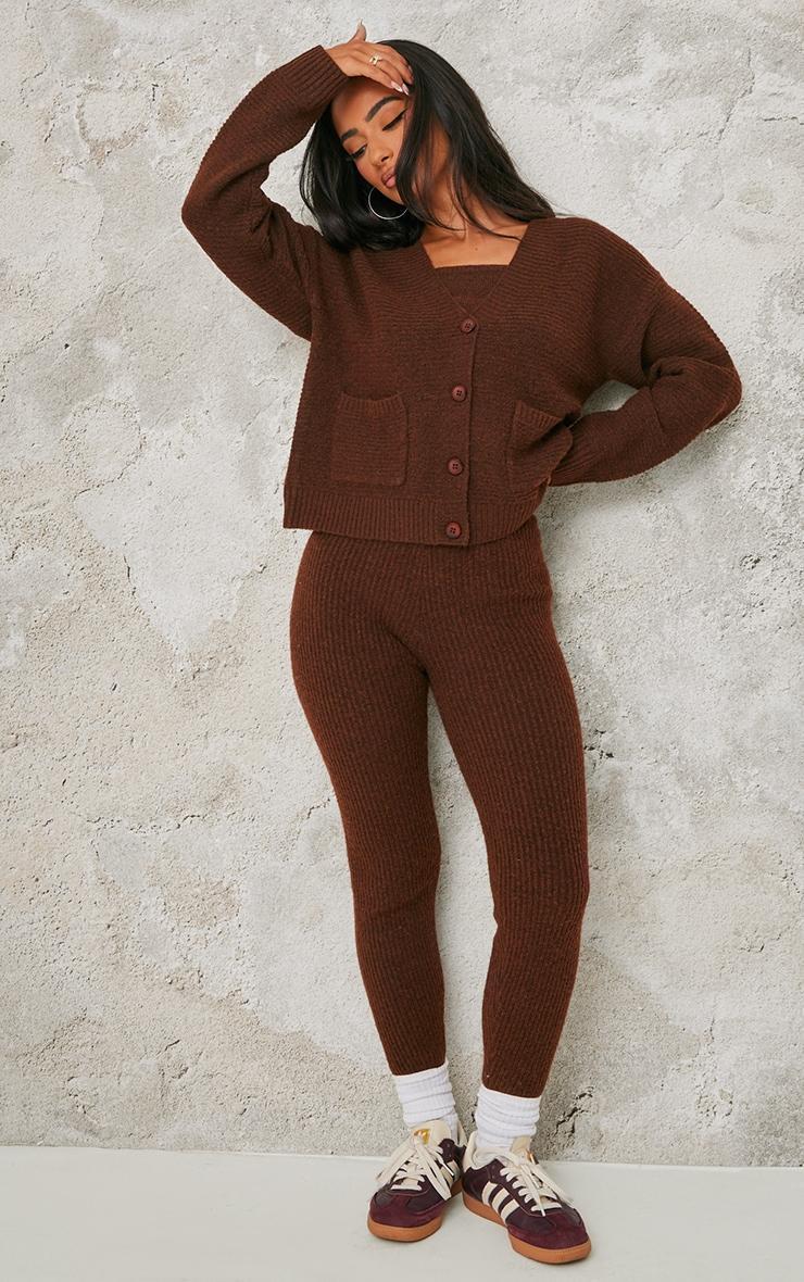 Petite Chocolate Rib Knit Oversized Cardigan Product Image