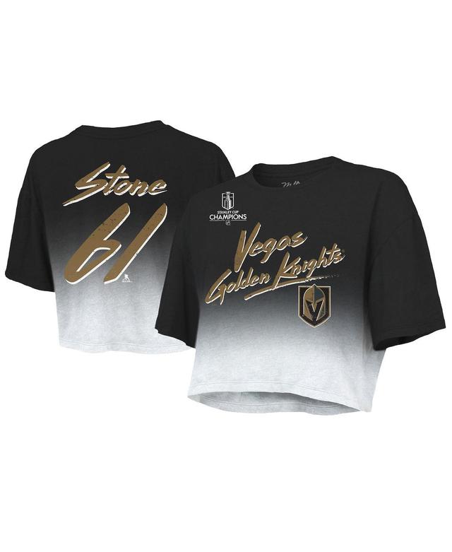 Womens Majestic Threads Mark Stone Black Vegas Golden Knights 2023 Stanley Cup Champions Name and Number Dip-Dye Cropped T-shirt Product Image