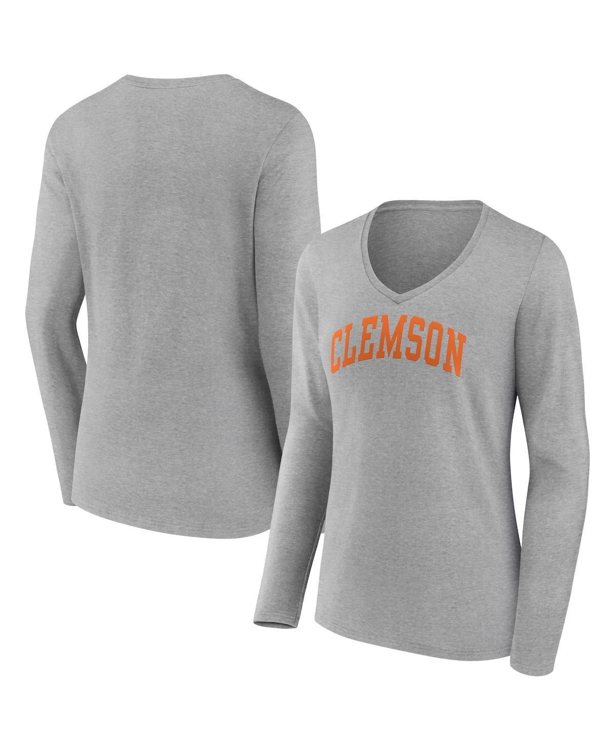 Womens Fanatics Heather Gray Clemson Tigers Basic Arch Long Sleeve V-Neck T-shirt Product Image