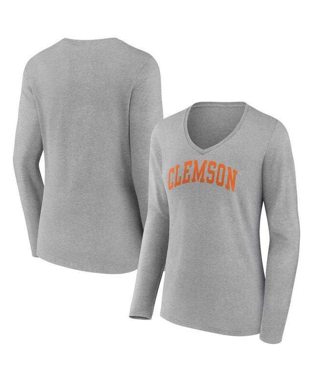 Womens Fanatics Branded Heather Gray Clemson Tigers Basic Arch Long Sleeve V-Neck T-Shirt Product Image