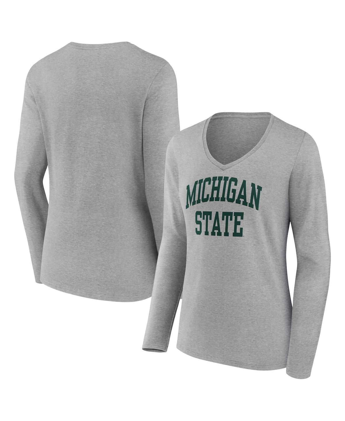 Womens Fanatics Heather Gray Michigan State Spartans Basic Arch Long Sleeve V-Neck T-shirt Product Image