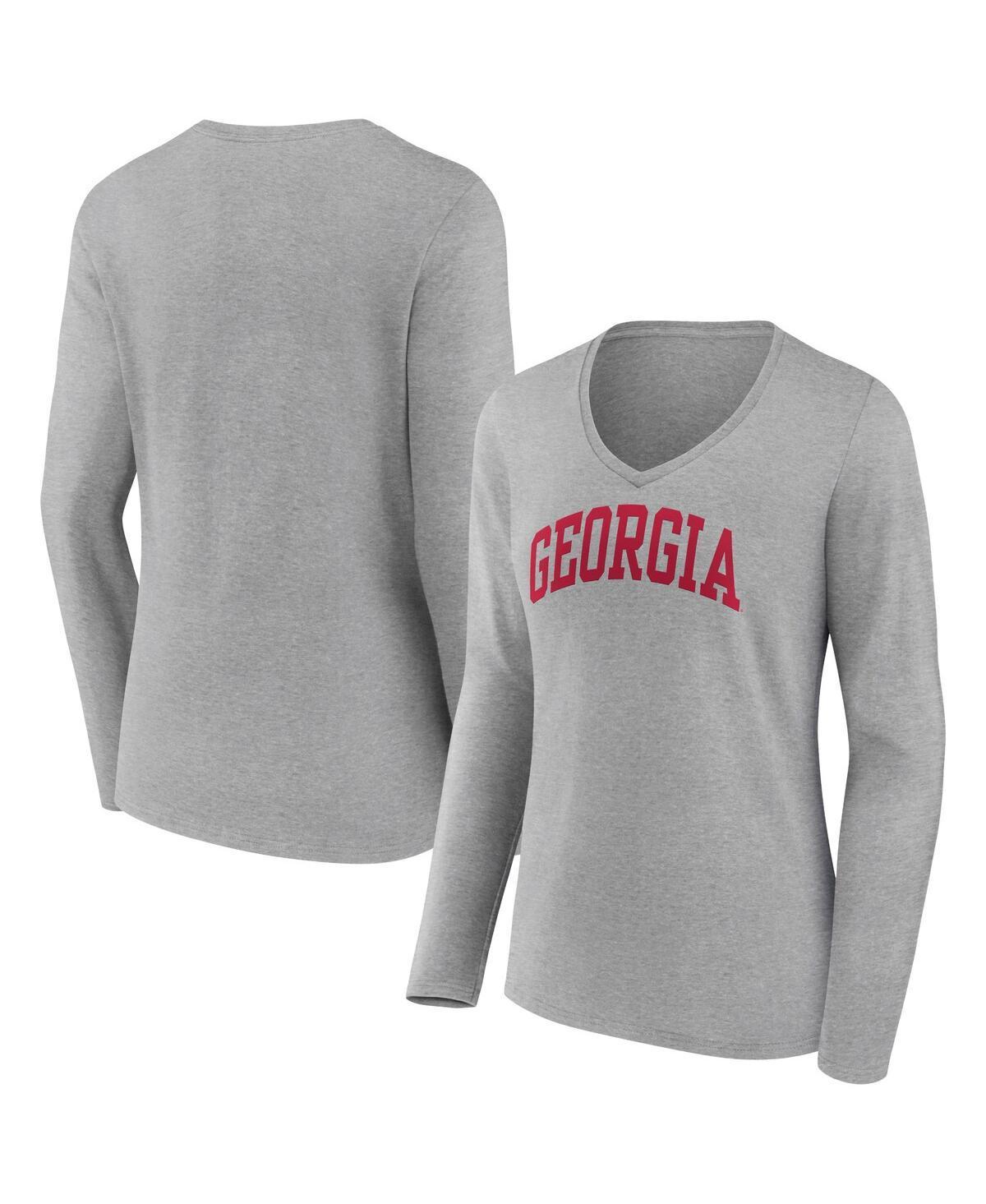 Womens Fanatics Branded Heather Gray Georgia Bulldogs Basic Arch Long Sleeve V-Neck T-shirt Product Image