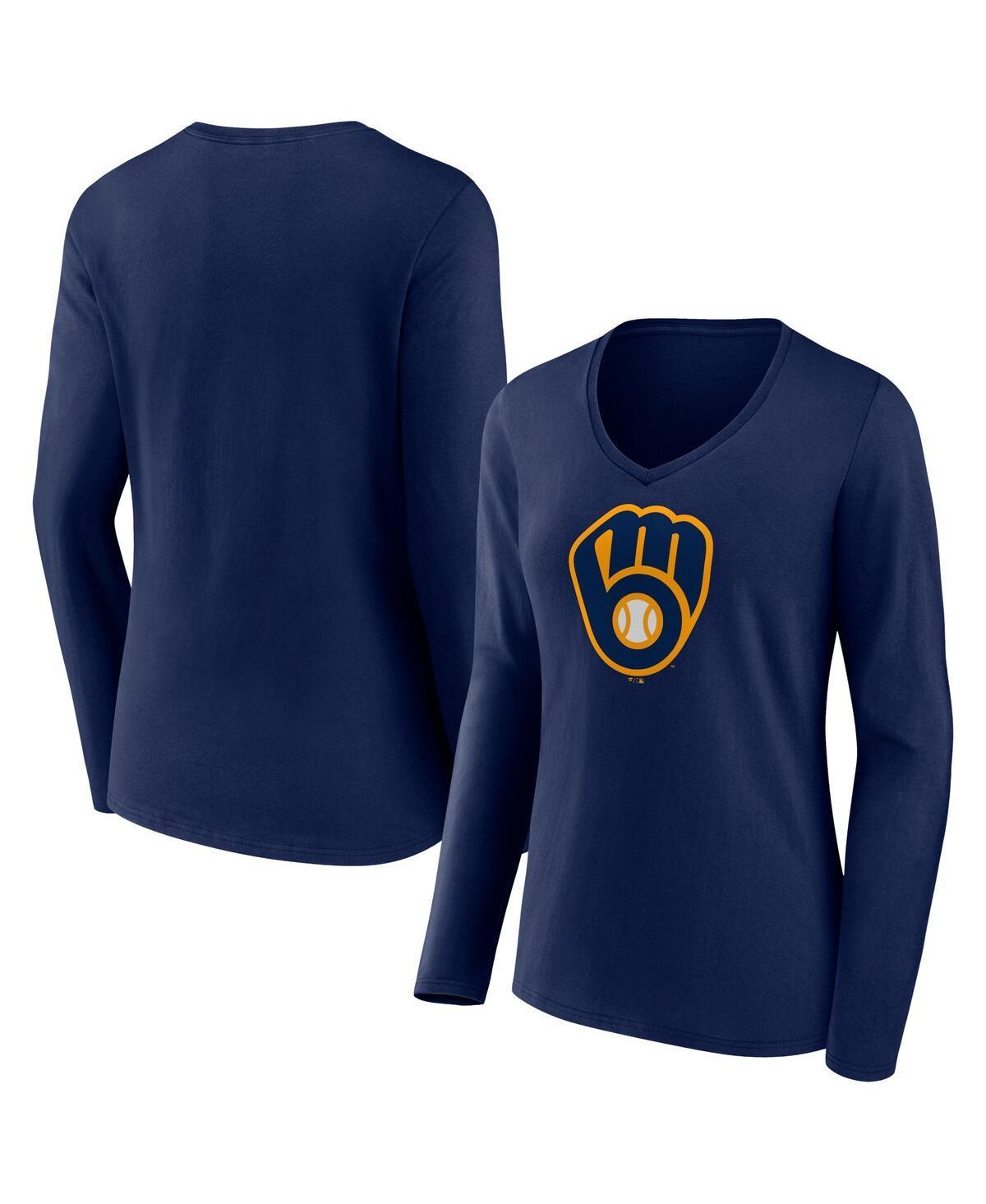 Womens Fanatics Branded Milwaukee Brewers Official Logo V-Neck Long Sleeve T-Shirt Blue Product Image