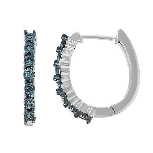 Sterling Silver Blue Diamond Accent Hoop Earrings, Womens Product Image