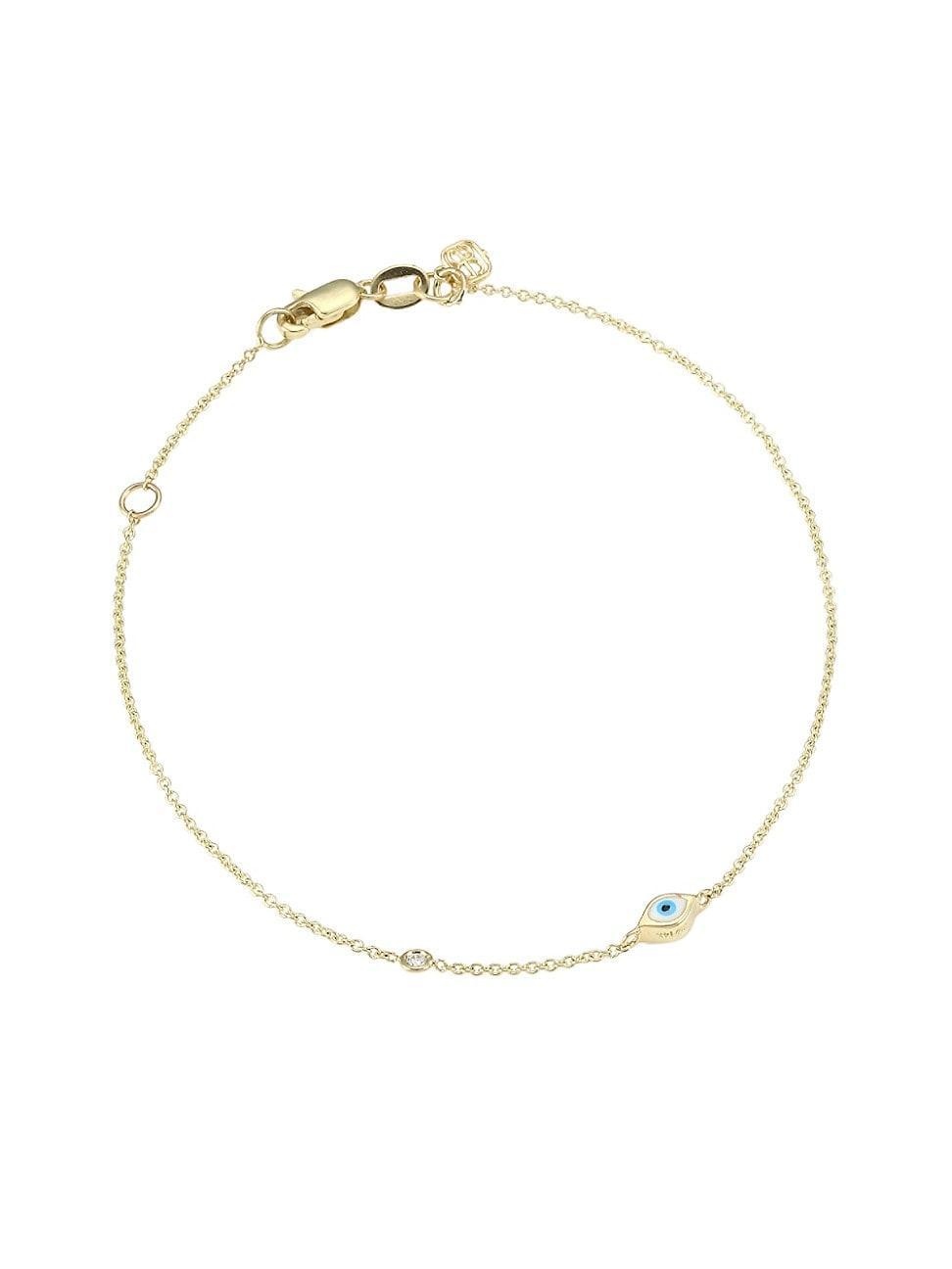 Womens 14K Gold Diamond Mini Evil Eye Charm Bracelet Product Image