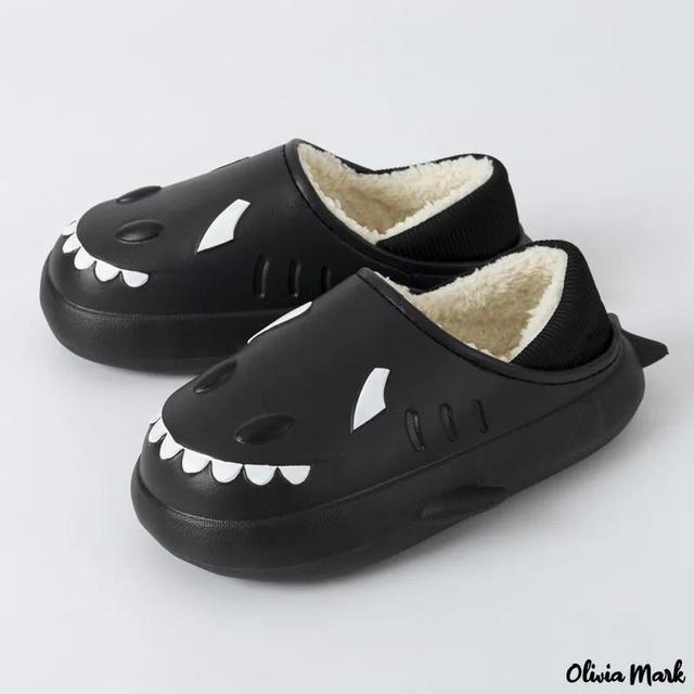 Olivia Mark – The new fall and winter shark couple home waterproof cotton slippers Product Image