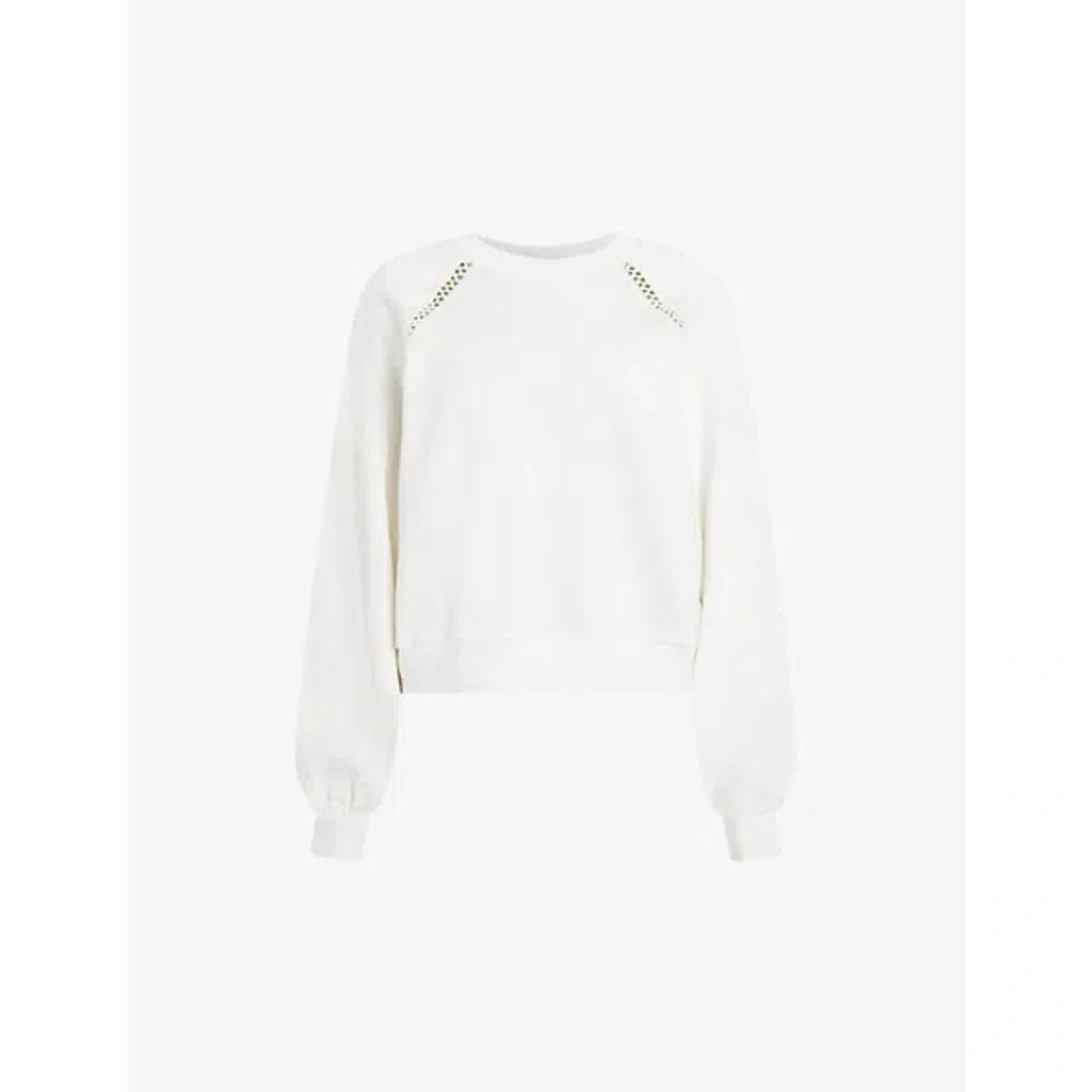 ALLSAINTS Womens Chalk White Ewelina Ladder-trim Relaxed-fit Organic-cotton Sweatshirt Product Image