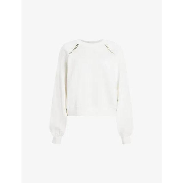 ALLSAINTS Womens Chalk White Ewelina Ladder-trim Relaxed-fit Organic-cotton Sweatshirt Product Image