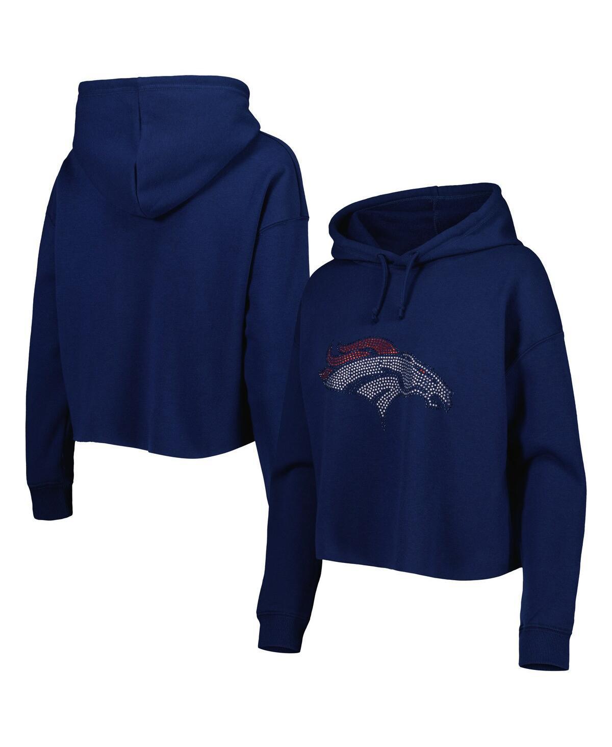 Womens Cuce Denver Broncos Crystal Logo Cropped Pullover Hoodie Blue Product Image