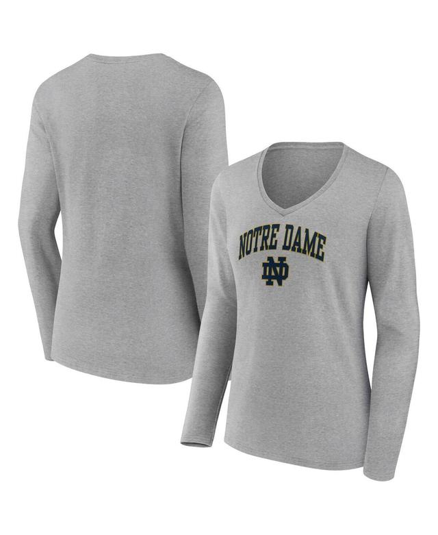 Womens Fanatics Heather Gray Notre Dame Fighting Irish Evergreen Campus Long Sleeve V-Neck T-shirt Product Image