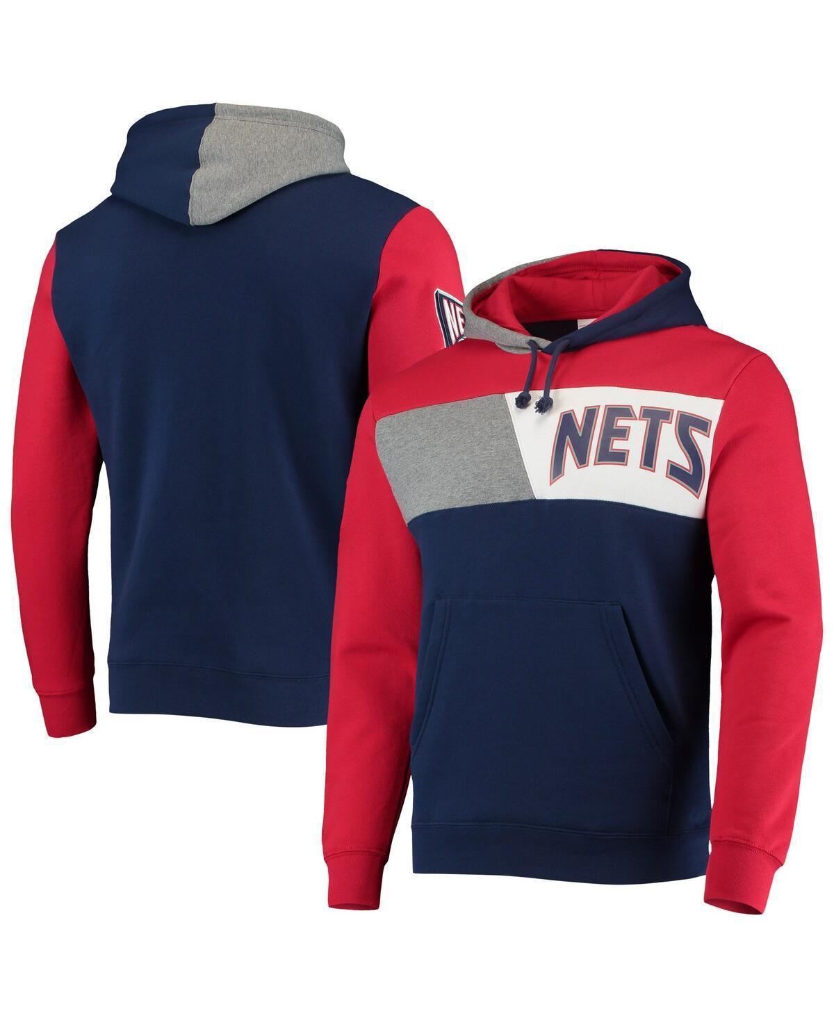 Mens Mitchell & Ness Navy New Jersey Nets Hardwood Classics Colorblock Pullover Hoodie Product Image