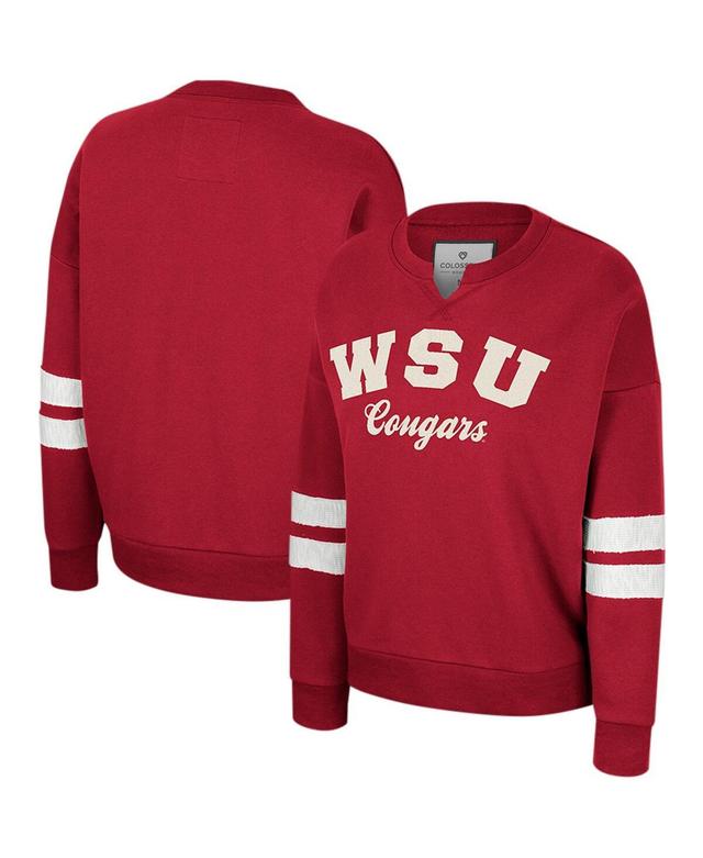 Womens Colosseum Crimson Washington State Cougars Perfect DateNotch Neck Pullover Sweatshirt Product Image