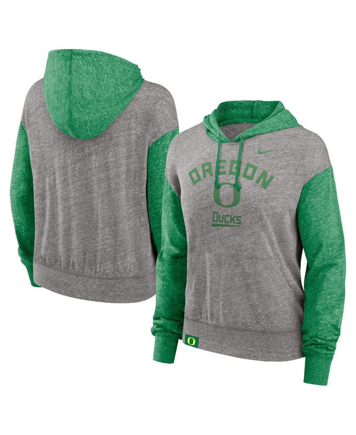 Nike Womens Heather Gray Oregon Ducks Blitz Color Block Legacy Pullover Hoodie - Heather Gray Product Image